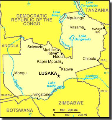 A Map Of Zambia. zambia travel map