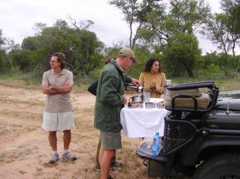 Having tea in the bush, Singita