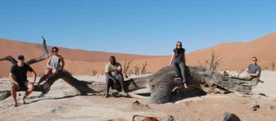 Our group hanging out at Dead Vlei near Sossusvlei Namibia